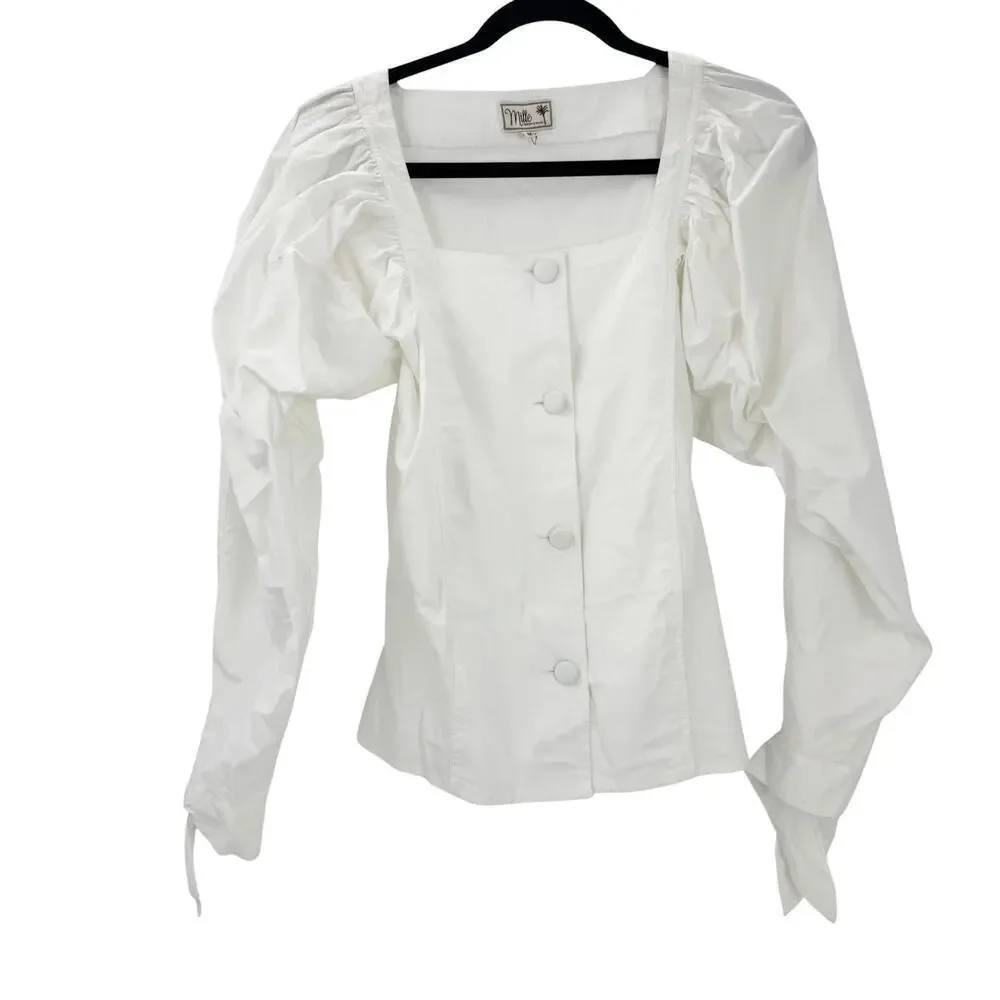 Mille Resort & Travel Evelyn Blouse White Puff Long Sleeves Size M NWOT